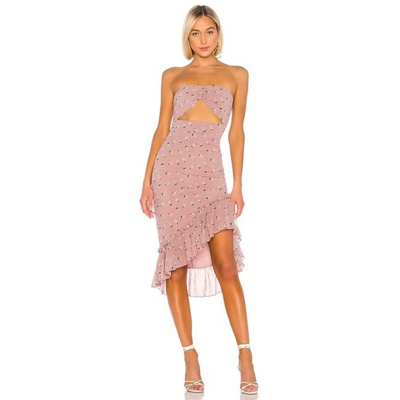 superdown Dresses & Skirts - Superdown Dress Pink Mauve Floral Strapless Sweetheart Cutout Ruffle Dion XXS